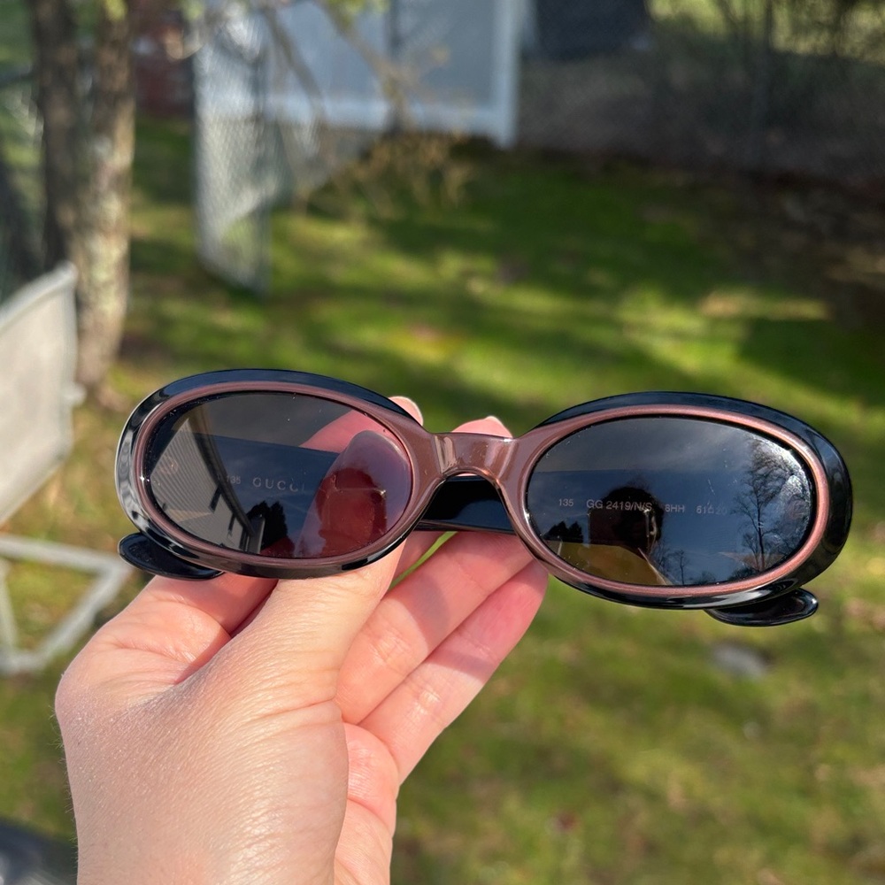 Gucci Vintage Oval Sunglasses Brown on Black GG2419/N/S - Picture 2 of 16